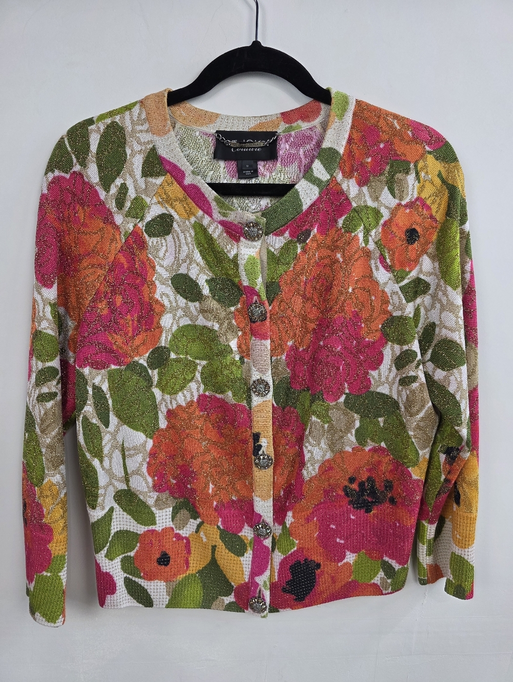 St John Couture Floral Sequin Button-Front Women's Sweater Size M